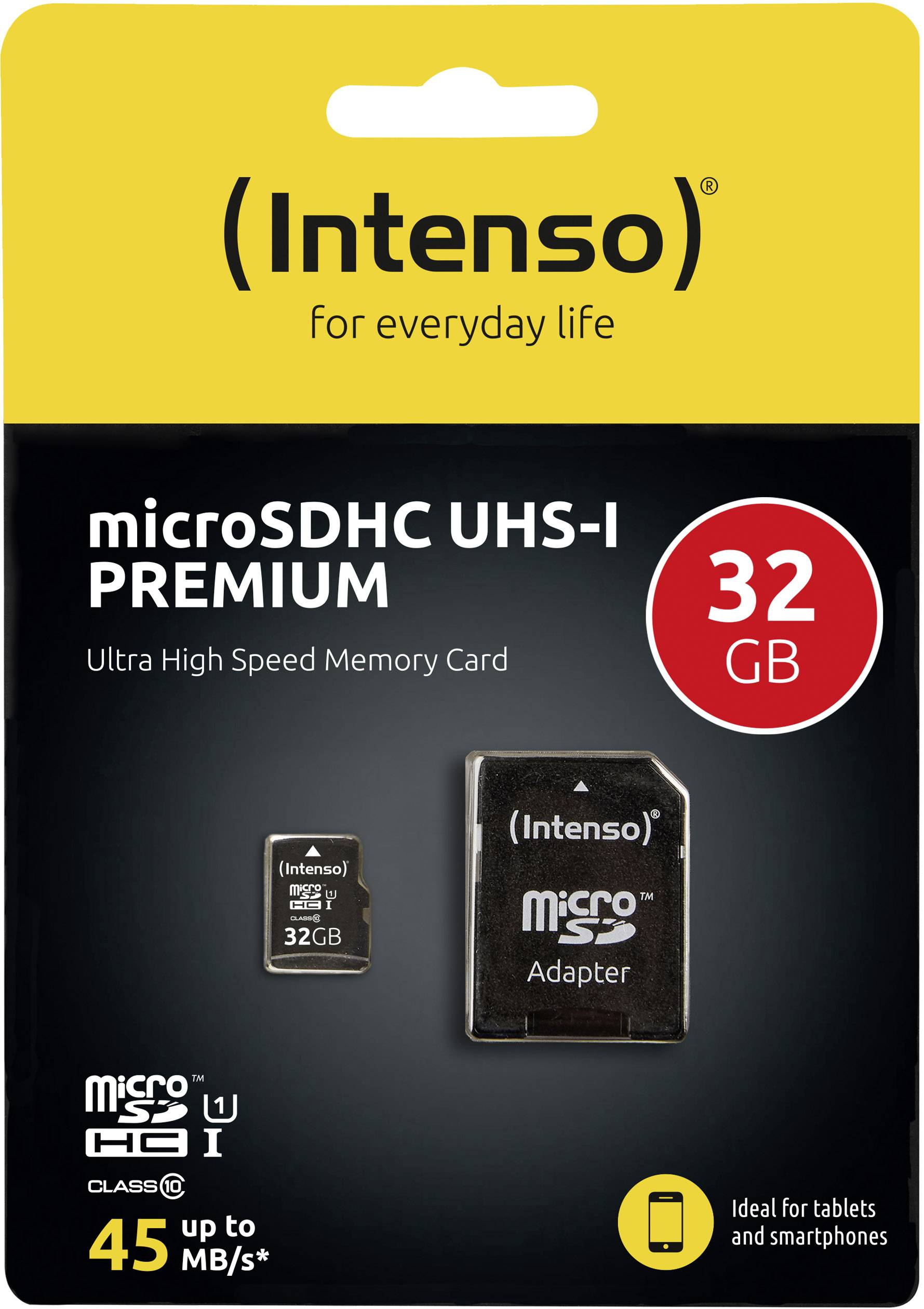 Intenso Premium microSDHC card 32 GB Class 10, UHS-I incl. SD adapter