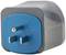 USA adapter plug with grey housing and blue front panel, suitable for 15A, 125V electrical devices.
