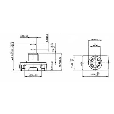 Technical drawing shows the dimensions and views of a mechanical component with length specifications in millimetres.