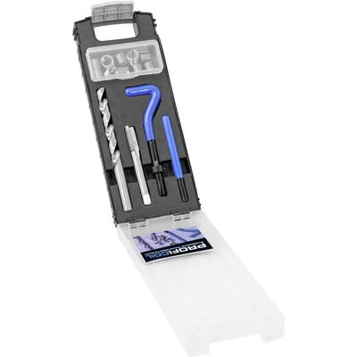 Repair kit in an open suitcase. Contains drill bits, screws and tools. Brand name 'Profi-tool' on packaging.