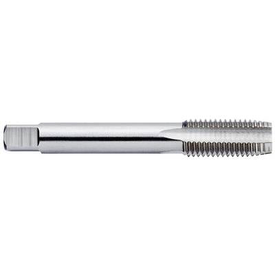 A metal cutting tool, such as a tap, with a cylindrical shank and fine threading at one end.
