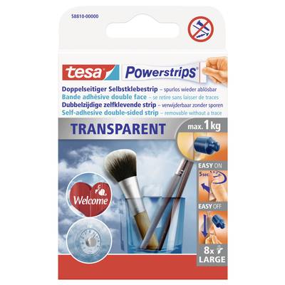 tesa POWERSTRIPS® Double sided adhesive strips (L x W) 50 mm x 20 mm Transparent Content: 8 pc(s)