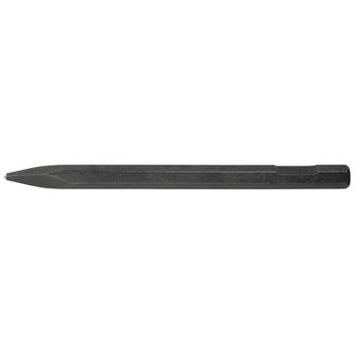 A long, black chisel with a bevelled end, suitable for construction or demolition work.