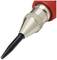 Close-up of a red and black electric drill bit with a metal casing and fine tip. Suitable for precision work.