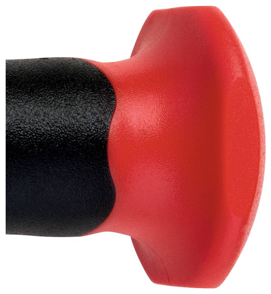 Close-up of a red and black grip with a non-slip surface, presumably part of a tool or device for improved handling.