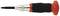An automatic centre punch with a red and black handle, used for marking points on metal or wood prior to drilling.