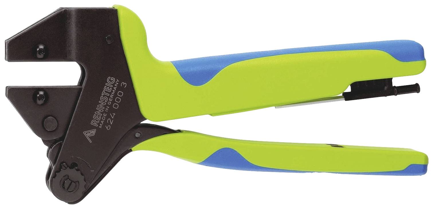 Green and blue hand pliers with a metal head, used for cutting or gripping materials. Suitable for manual craftsmanship.