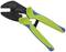Hand crimping pliers by Rennsteig with green-blue handles, used for connecting cables and connectors.