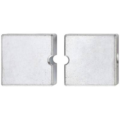 Two square metal blocks, each with a semi-circular notch on opposite sides, which together form a circle.