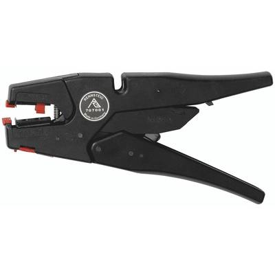 Pictured is a black wire stripping plier with red accents, suitable for removing insulation from wires.