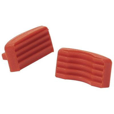 Two red plastic inserts with a ribbed surface, likely used as protective devices or handles.
