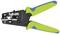 Green and blue crimping pliers for coaxial cable, with black handle and black-silver metal head.