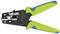 A green-blue crimping pliers with a black metal head, used for stripping and crimping cables.