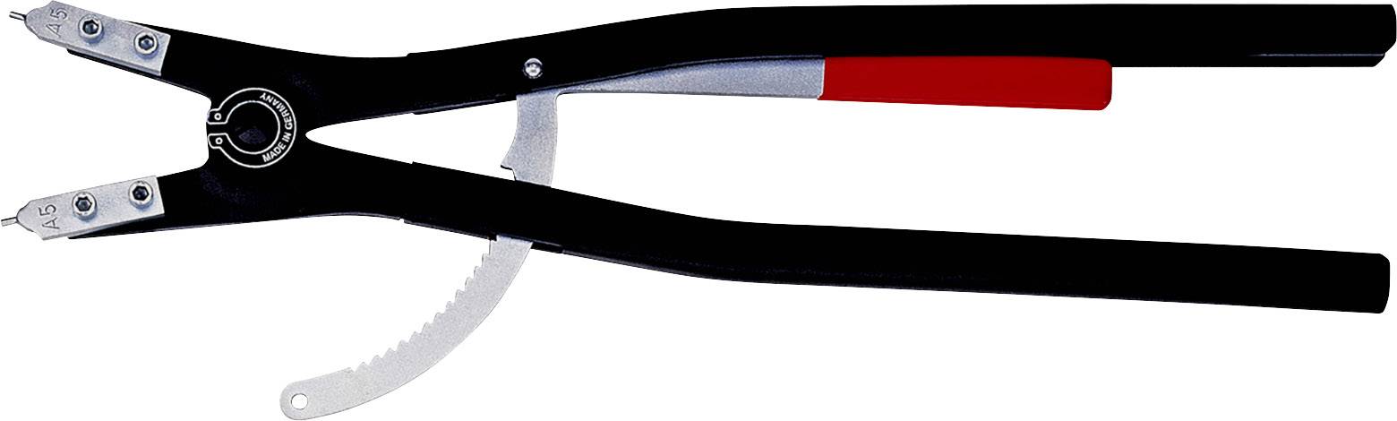 Black pliers with a red handle and serrated jaws for specialist repair or assembly work.