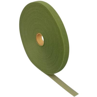 Green floral binding ribbon on a roll, lying on its side, with a centred hole. Suitable for craft work and gardening.