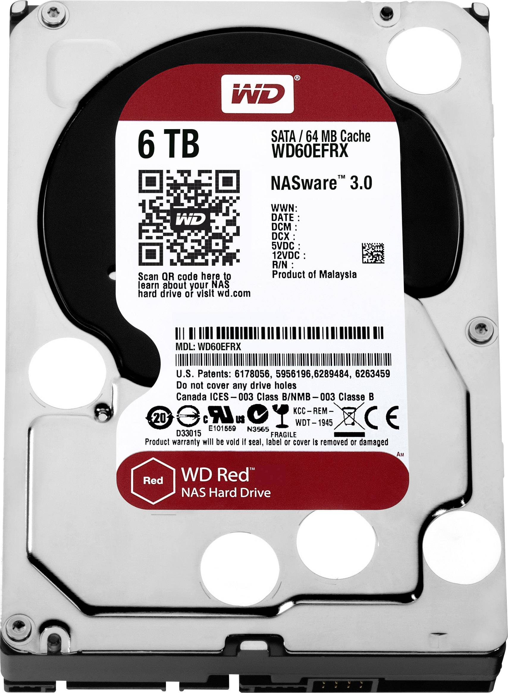 Western Digital Red™ 6 TB 3.5 (8.9 cm) internal HDD SATA III WD60EFRX Bulk