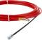 Red cable pulling spiral with a flexible end, suitable for drawing cables through pipes or channels.