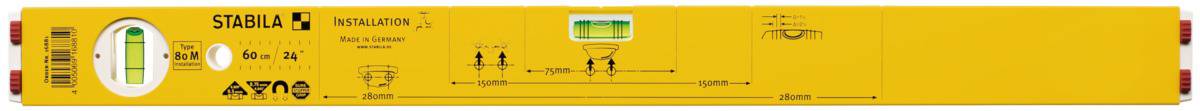 Spirit level 'Stabila' made of yellow plastic with a bubble vial for horizontal and vertical measurements, 24 inches, precise measuring scale.