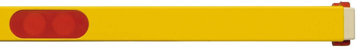 Yellow barrier with two red reflectors on a white background, presumably part of a safety barrier or traffic control mechanism.