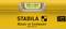Yellow Stabila spirit level with a centred vial. Marked with 'Made in Germany' and website reference.