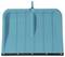 Turquoise snow shovel with sturdy plastic blade, handle attachment at the top.