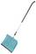 Snow shovel with a blue plastic blade and long black handle, suitable for clearing snow from pavements or driveways.