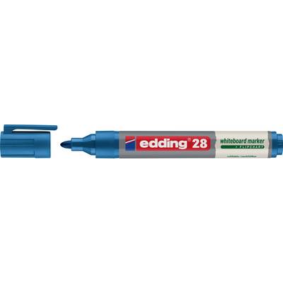 Blue Edding 28 whiteboard marker with cap and chisel tip, labeled 'whiteboard marker' and 'flipchart'.