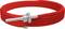 Red, spiral heating cable with metal connecting piece, suitable for temperature control or industrial applications.