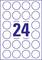Number '24' in the centre, surrounded by blue circles; six circles per column, five per row.