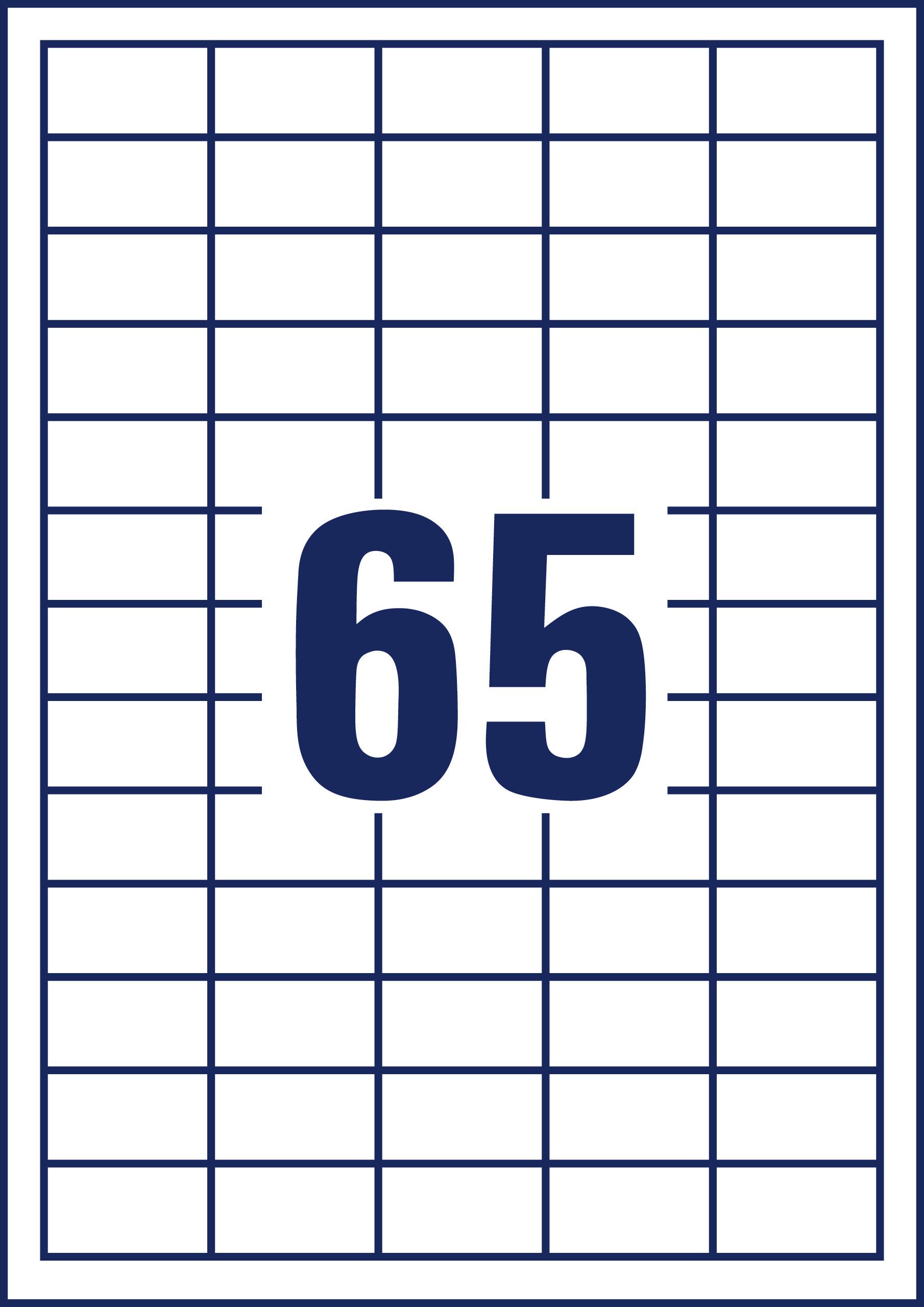 The image shows the number '65' in the centre of a rectangular grid with 6 columns and 12 rows.