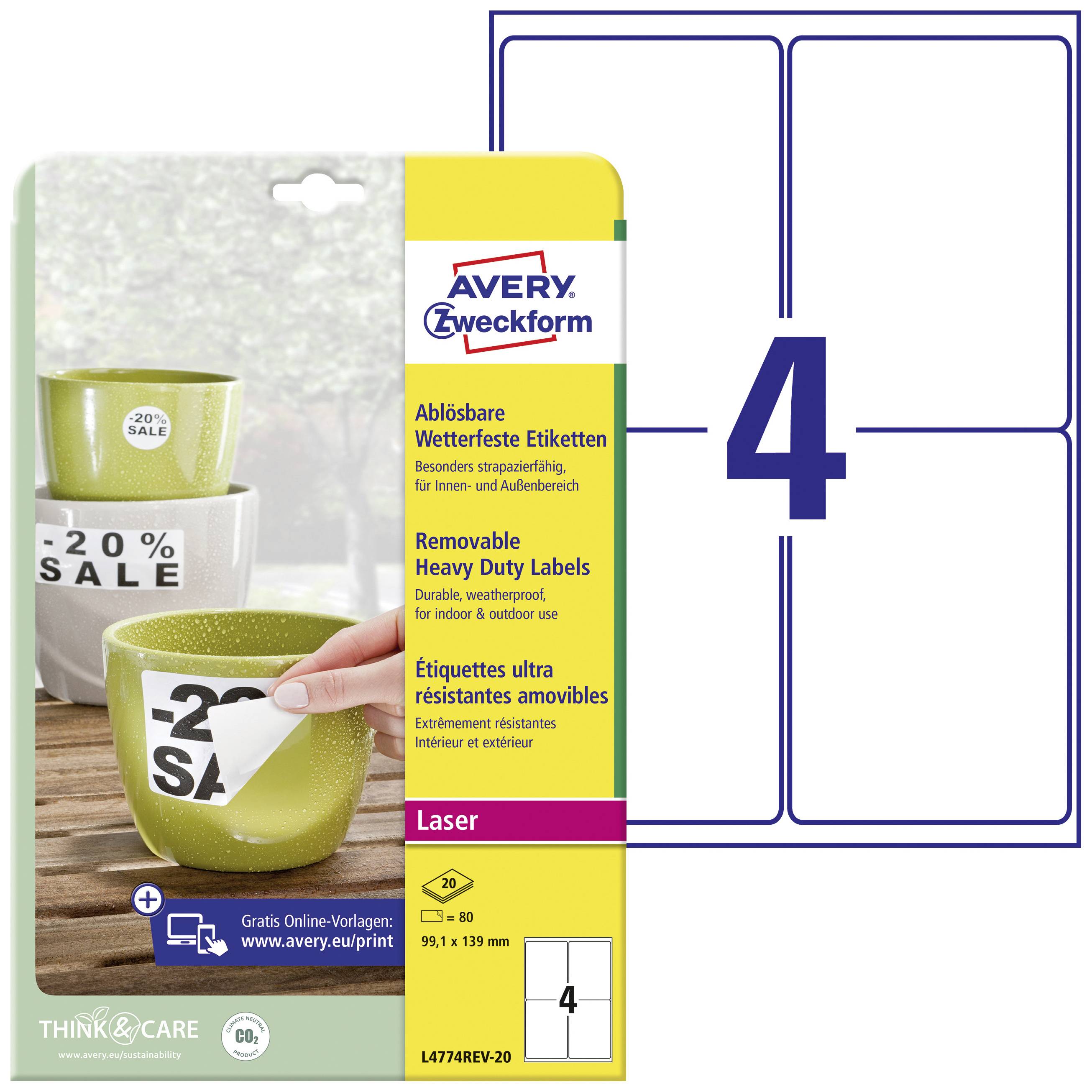 Product box with removable labels by Avery Zweckform, ideal for laser printers. Main motif: Labels for coffee mugs.