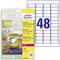 Packaging for Avery Zweckform 'removable weatherproof labels', 48-sheet pack, with an image of cups and small bowls featuring a '20% Sale' sticker.