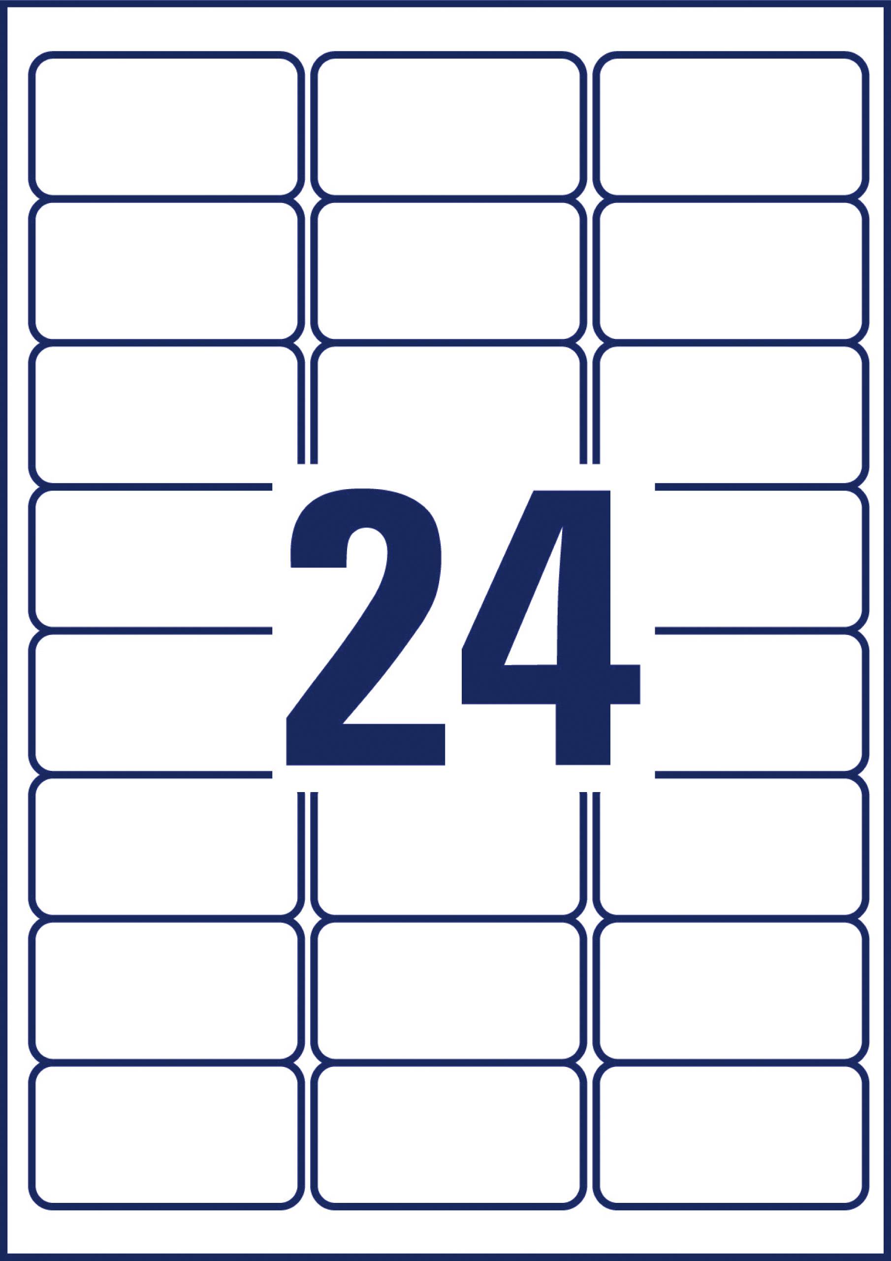 A rectangular page with 24 equally sized, blank labels with blue borders.