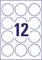 The number '12' is displayed large in the centre of a rectangular frame with a background of circles.