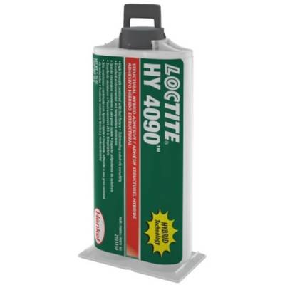A cartridge of 'LOCTITE HY 4090', a structural hybrid adhesive. Contains hybrid technology for strong adhesion.