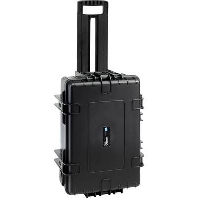 Black, robust hard-shell suitcase with telescopic handle, suitable for safely transporting delicate items.