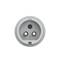 White socket viewed head-on with two round openings and an earth contact in the centre.