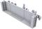 'Grey, rectangular plastic profile with multiple vertical and horizontal grooves and cylindrical pins on the top surface.'