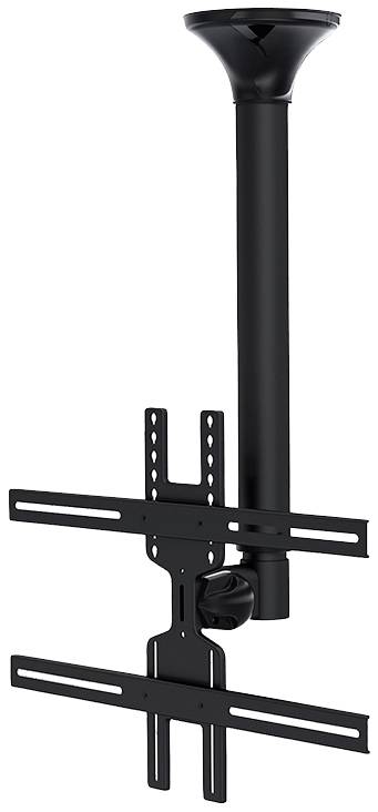 A black, adjustable TV ceiling mount with a slim design and multiple fixing points, suitable for flat screens.