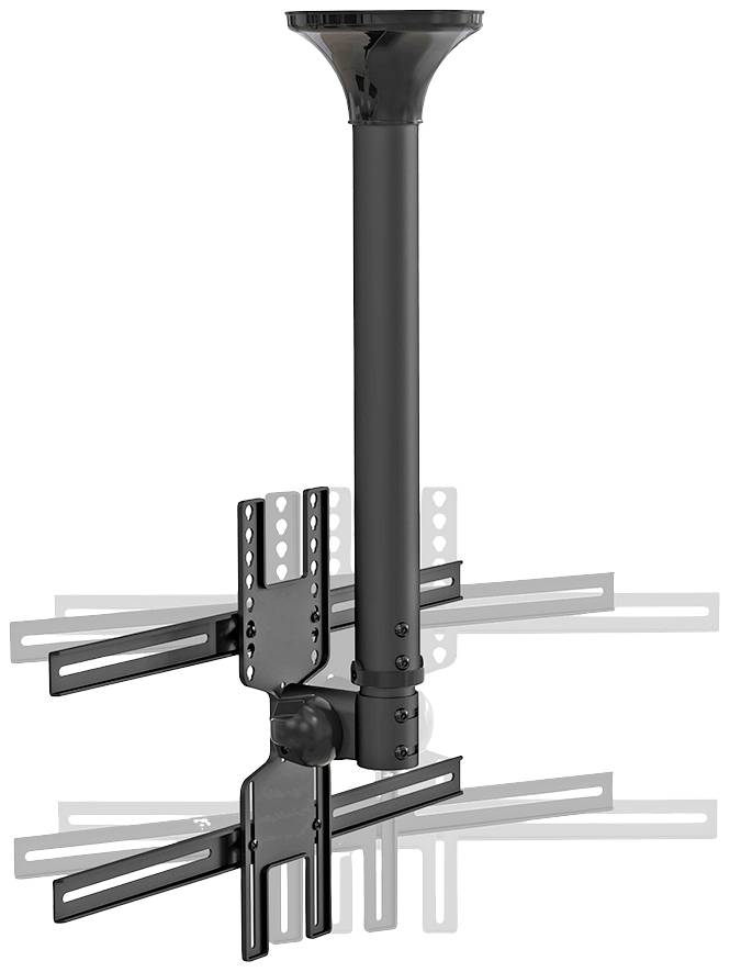 Ceiling mount for flat-screen televisions, height-adjustable, tilting, with multiple fixing arms for flexible installation.