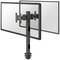 A dual metal monitor arm with two attached screens. Enables adjustable, space-saving screen positioning.