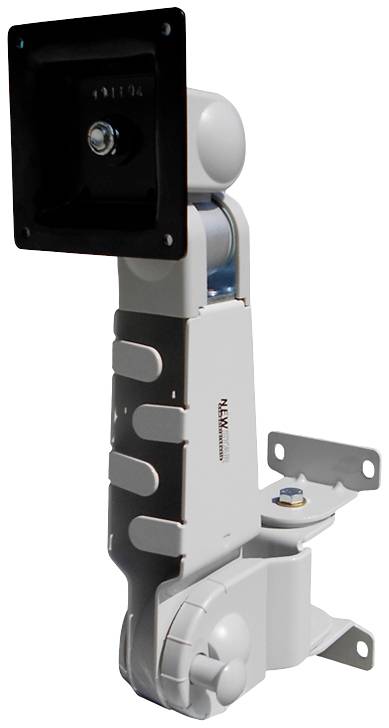 A white, pivoting surveillance camera with a rectangular lens. It is suitable for wall mounting and contains technical details.