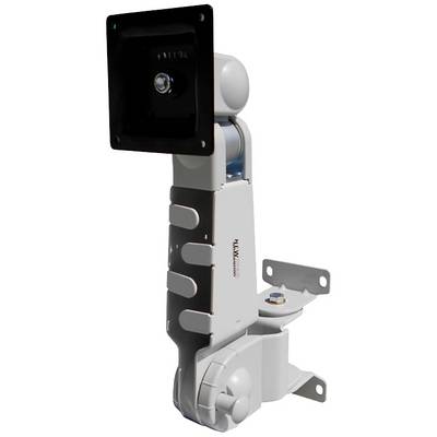 A white, pivoting surveillance camera with a rectangular lens. It is suitable for wall mounting and contains technical details.