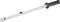 A metal torque wrench with a long handle and a black plastic grip, used for precisely tightening bolts.