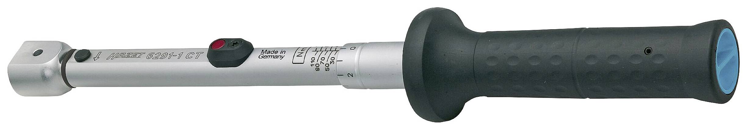 Torque wrench with black handle and scale, used for precise tightening of nuts and bolts in technical applications.