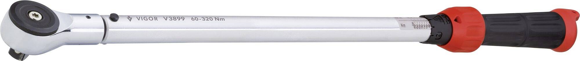 Torque wrench with metal body and red handle, suitable for precise tightening of bolts and nuts in technical environments.