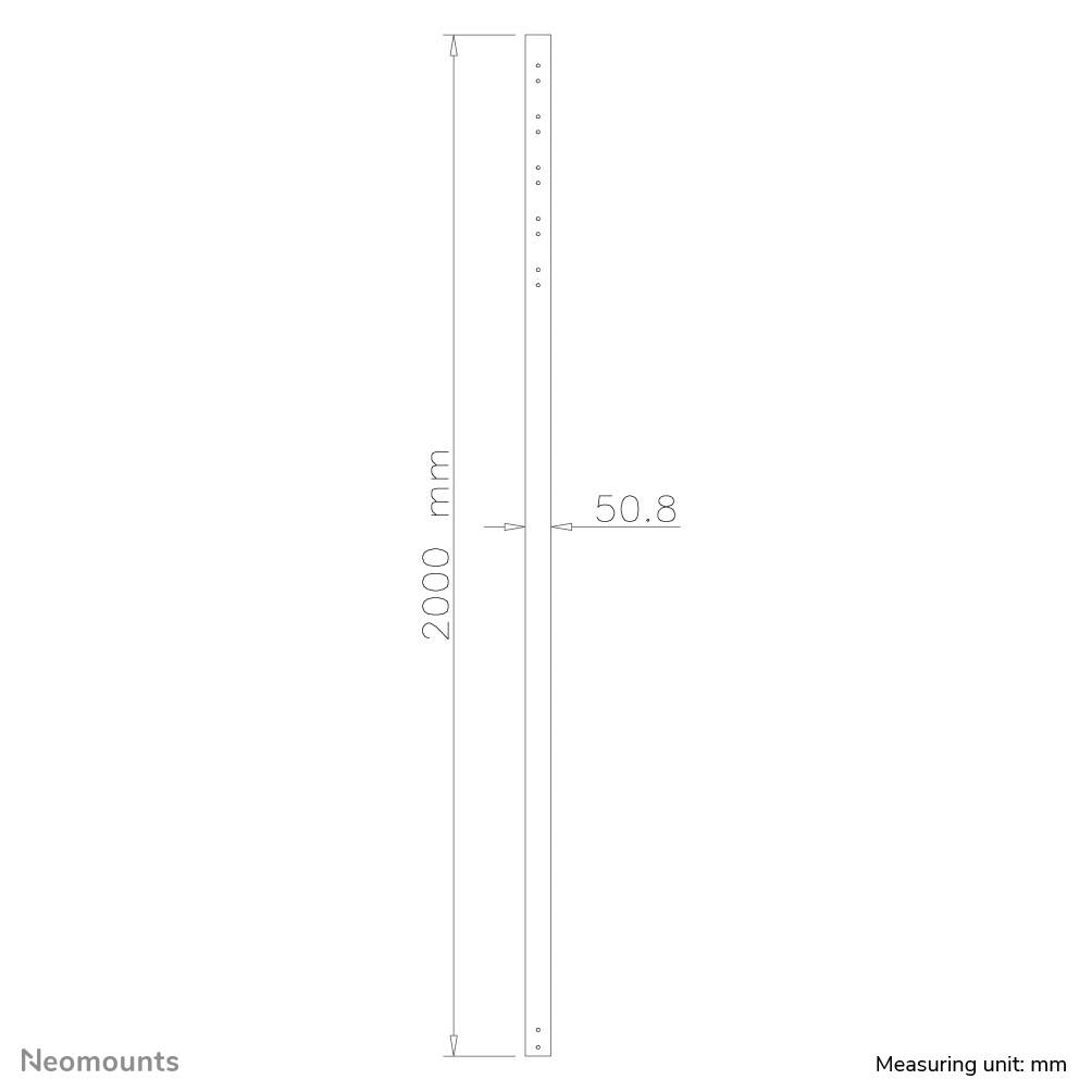 'Neomounts' column, 2000 mm high, 50.8 mm wide. Unit of measurement: mm.<br><br>Note: I've maintained the original formatting, used British English spelling, and kept the technical specifications precise.