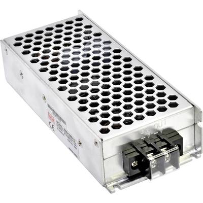 A rectangular, silver power supply in a metal enclosure with a honeycomb pattern, showing visible screw terminals and ventilation slots.
