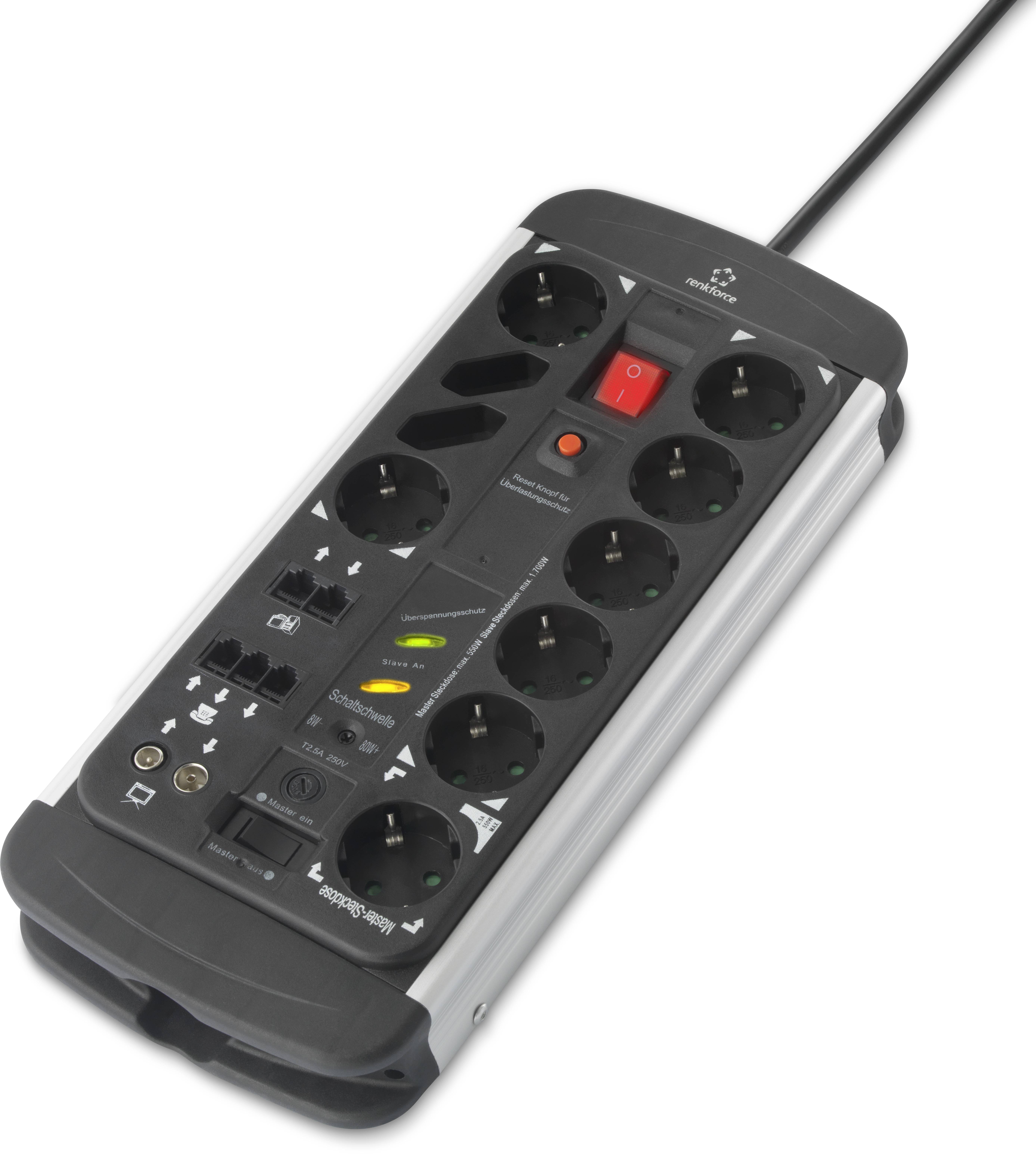Renkforce 1015A-CMB-SXMS Smart power strips (Master-Slave strips) 10x Black, Aluminium PG connector 1 pc(s)