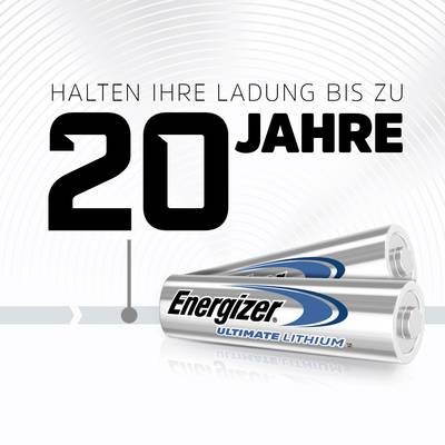 'Two Energizer Ultimate Lithium Batteries, Text: Maintain their charge for up to 20 years.'